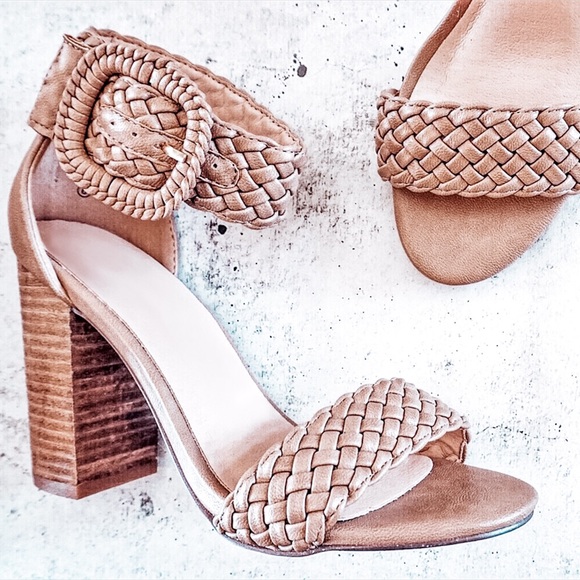 Nude Braided Sandal Heels Ankle Strap Block Heel - Picture 2 of 6